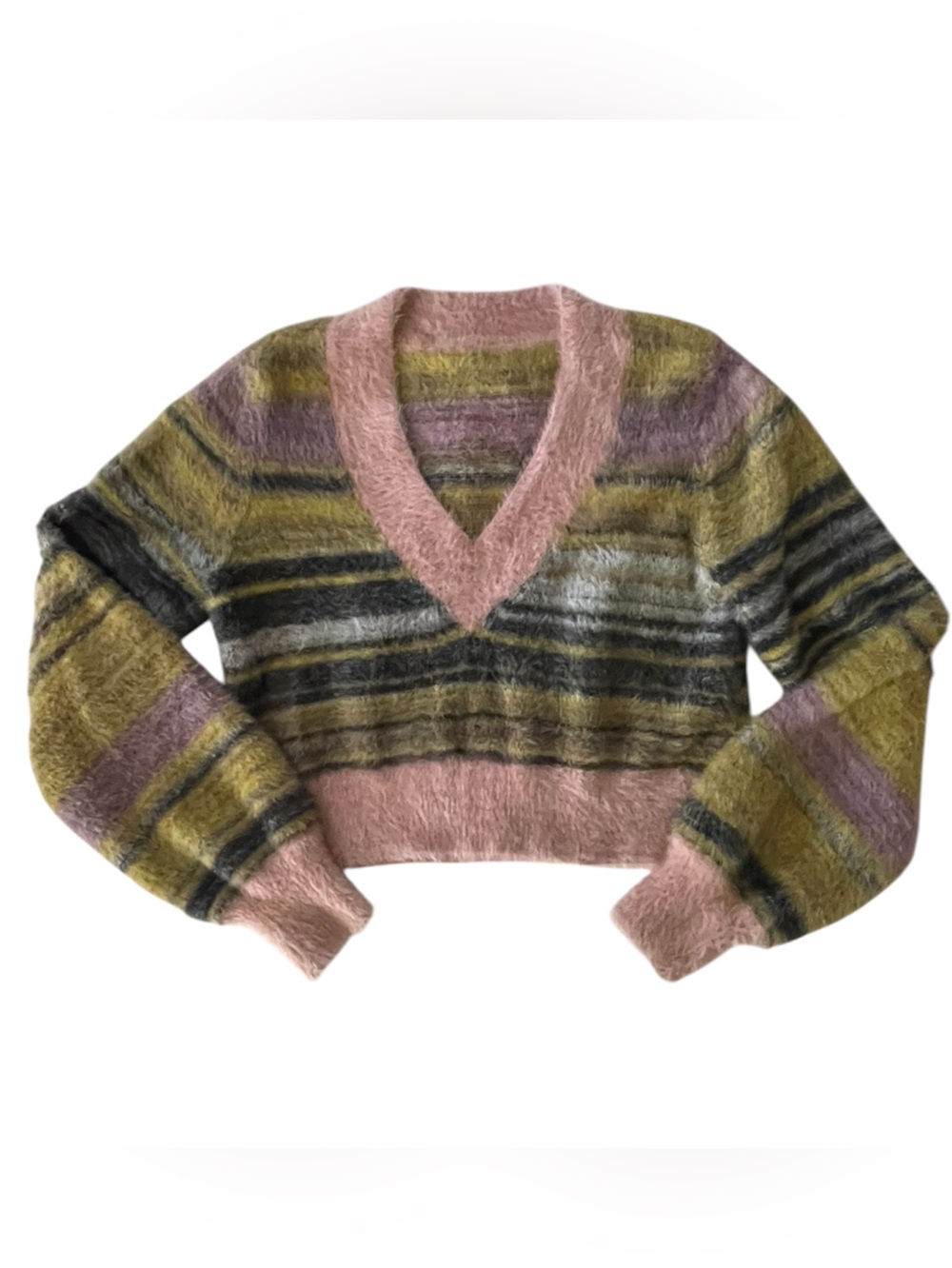 Sunday Best Aritzia Fuzzy Eyelash Cropped V Neck Crop Sweater Pink Chartreuse